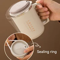 WORTHBUY Double-layer Coffee Cup With Spoon&Straw Milk Coffee Mug Portable Insulated Anti Scalding 304 Stainless Steel Water Cup 6