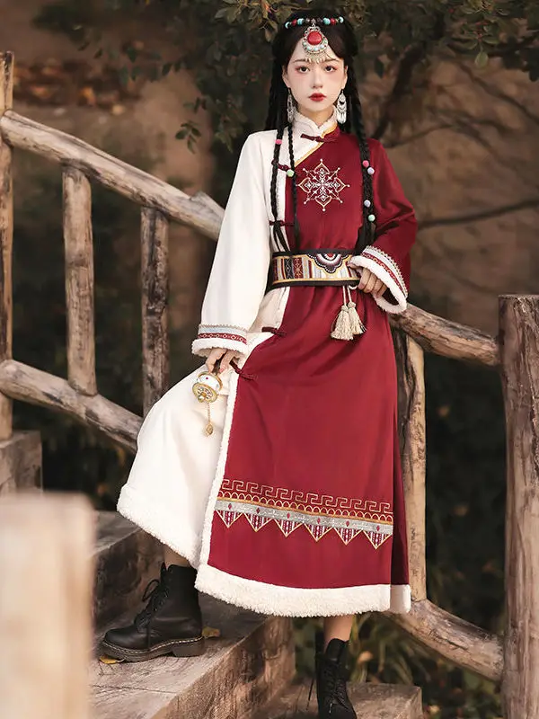 Abito rosso in stile cinese abbigliamento tibetano miglioramento