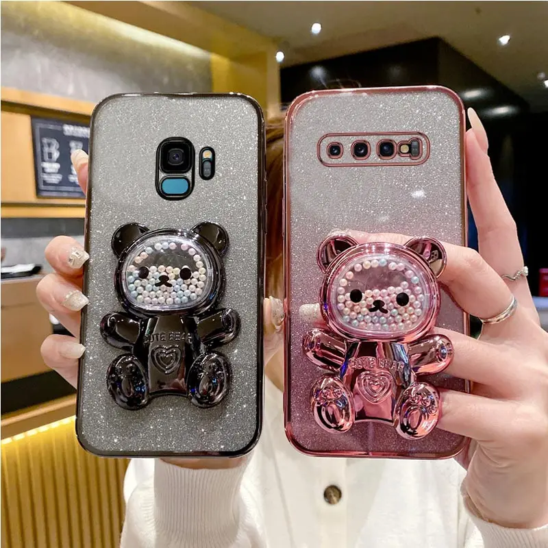 S10 Cute Bear Holder Case On Per Samsung Galaxy S10 Plus S 10 Plus S10 Note10 20 Ultra Plus Stand Cover S21Fe S 20 Fe S23 Fe