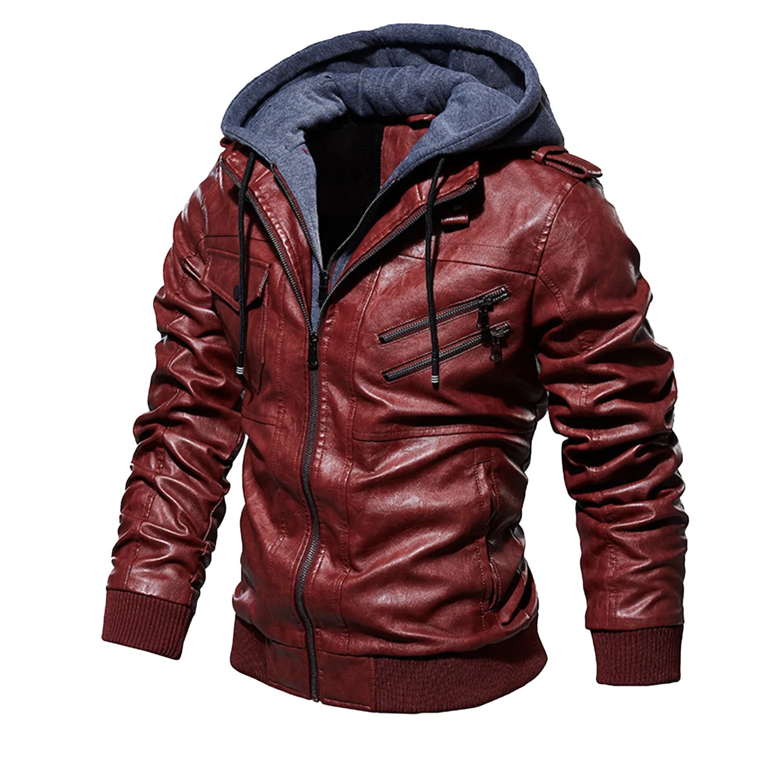 

Leather Jackets For Men Casual Cowhide Pu Leather Hooded Autumn Winter Coats Male Warm Vintage Motorcycle Punk Overcoats