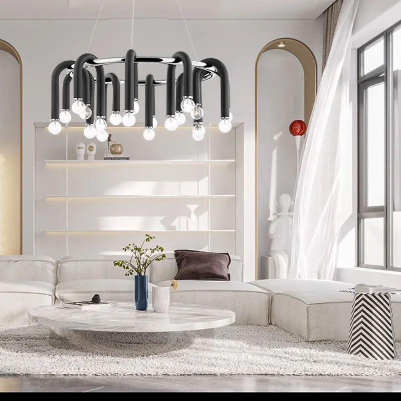 2024 Trendy tubo di alluminio a forma di U nero dimmerabile LED lampadario a soffitto alto illuminazione Lustre Para Sala Estar per soggiorno