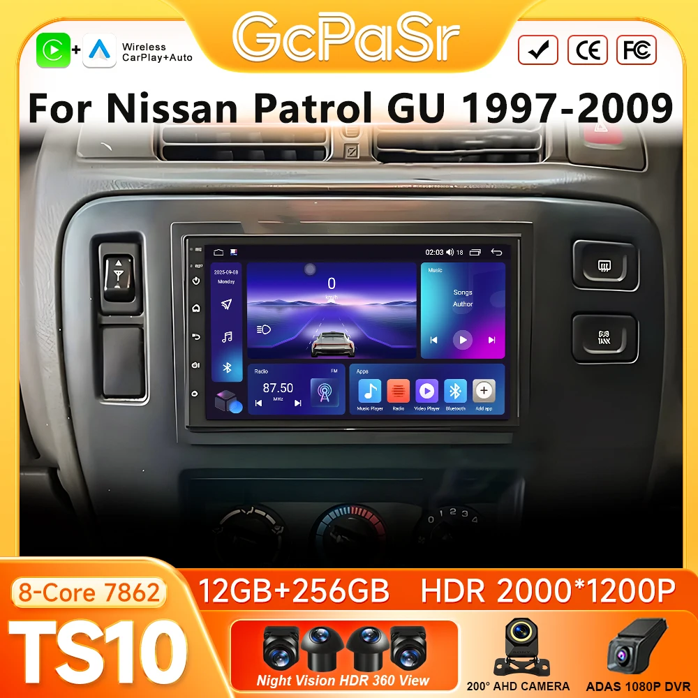 Autoradio Carplay per Nissan Patrol GU 1997-2009 Navigazione GPS Android Auto Stereo Lettore Multimediale DVD Schermo Display 5G Wifi