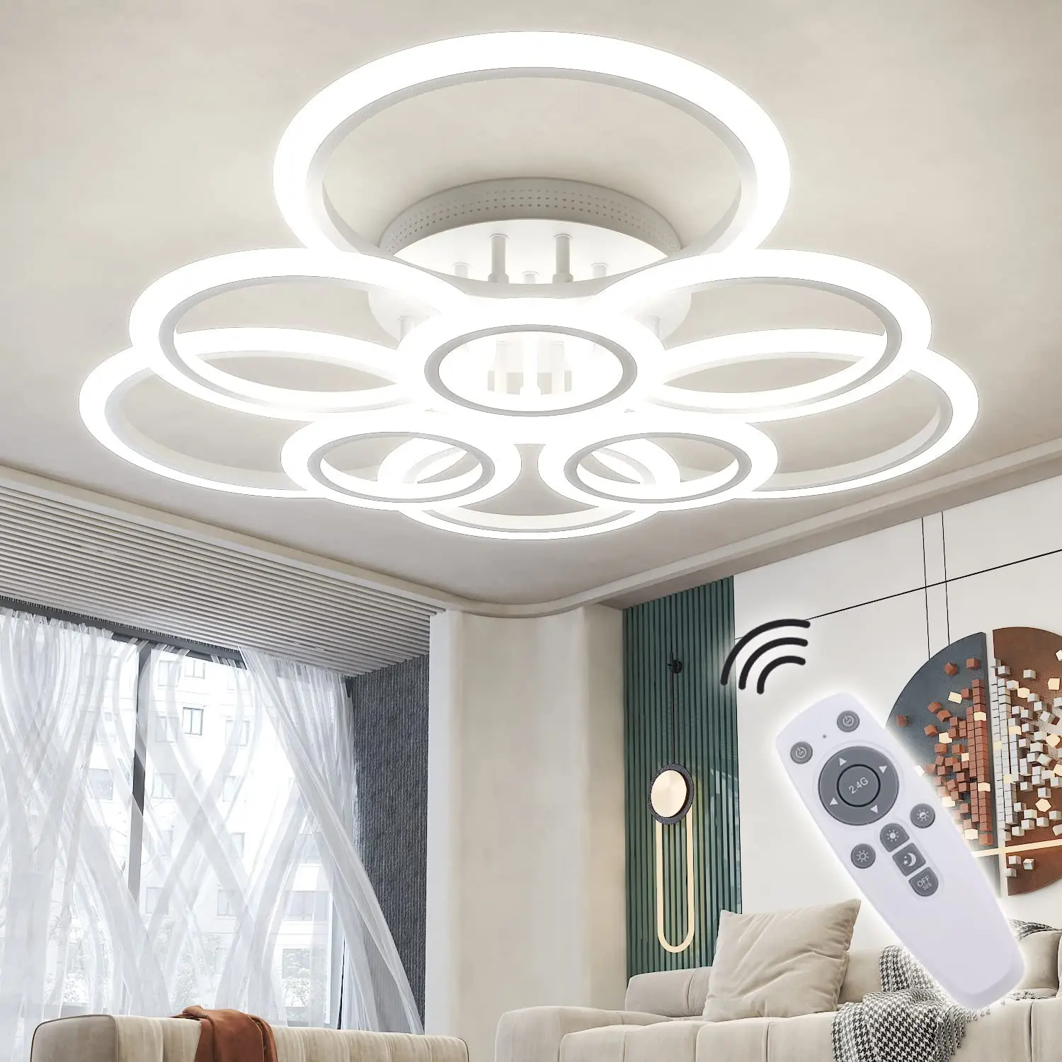 

Modern Smart LED Ceiling Light 124W Led Ceiling Light Fixture Smart Remote Control Stepless Dimming Indoor Lamps For Living Room