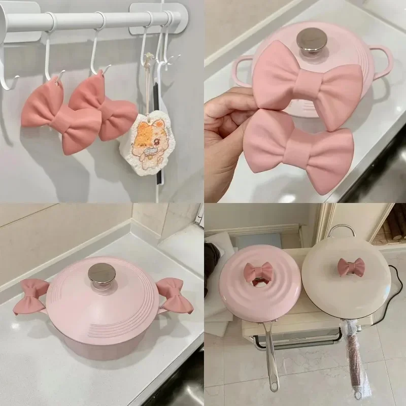 Silicone 2pcs Oven Mitts Creative Bow Shape Oven Gloves Heat Resistant Pot Holders For Cooking Mini Oven Gloves Kitchen Tool Hot 1