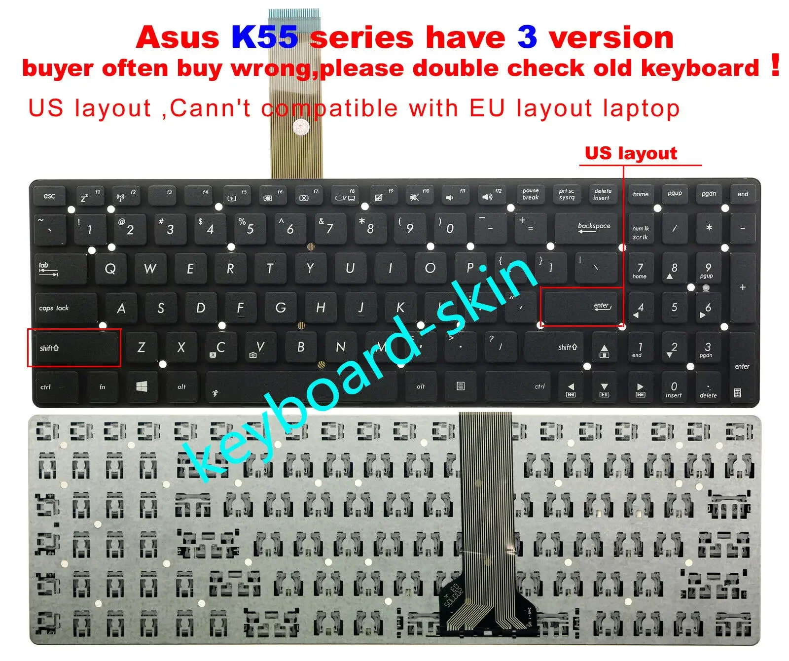 Новая клавиатура США без рамки для ноутбука Asus K55 K55A K55D K55DE K55DR K55N K55VD K55VJ K55VM