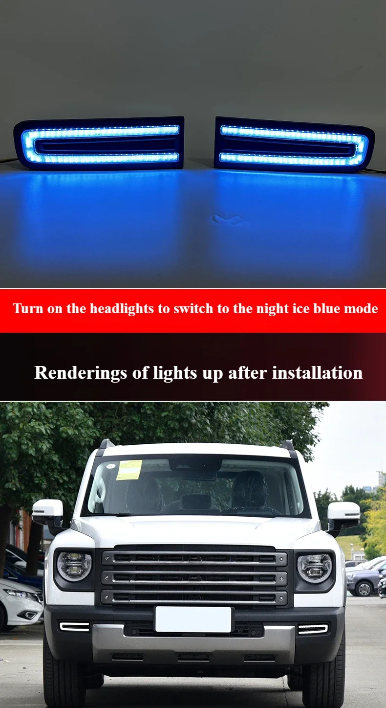 For Haval Raptor 2023 Car Led Daytime Running Light DRL Front Bumper Fog Lamp Dynamic Turn Signal 12V Daylights Night Blue detail image 10