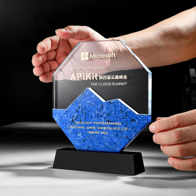 Customized Octagonal Crystal Trophy, Company Annual Meeting Excellent Employee Souvenirs Home Decoration Craft, Marble Medal 1Pc