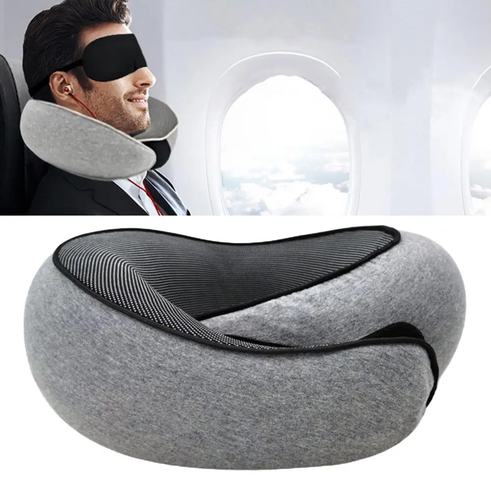 

Дорожная подушка для шеи из пены с эффектом памяти, U-образная подушка для самолета с регулируемой застежкой-лентой для сна, 360 градусов