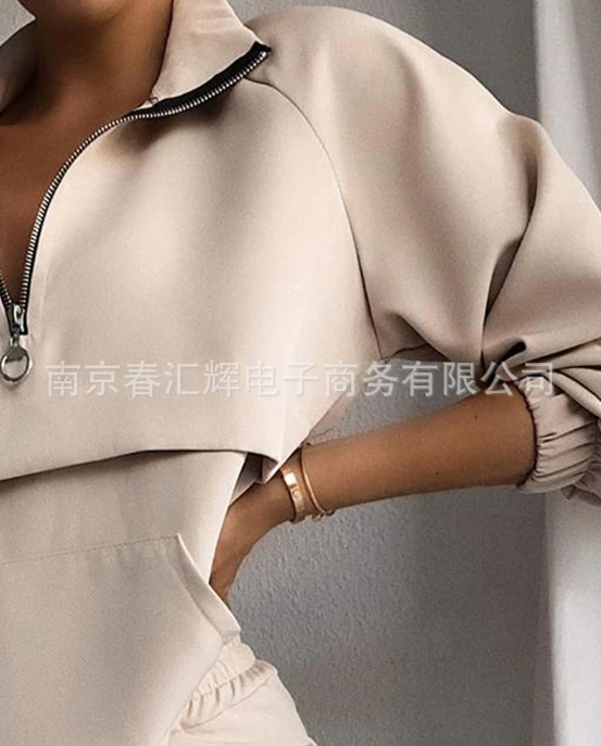 Spring Autumn Woman Creative New Set Fashion Street Trendy Lapel Zipper Long Sleeved Top Sports Pants Casual Women's 2 Piece Set