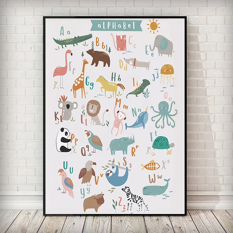 Abc Letter Canvas Painting Animal Alphabet Poster Educational Baby Gift Wall Art Print Poster Immagini Kids Room Nursery Decor