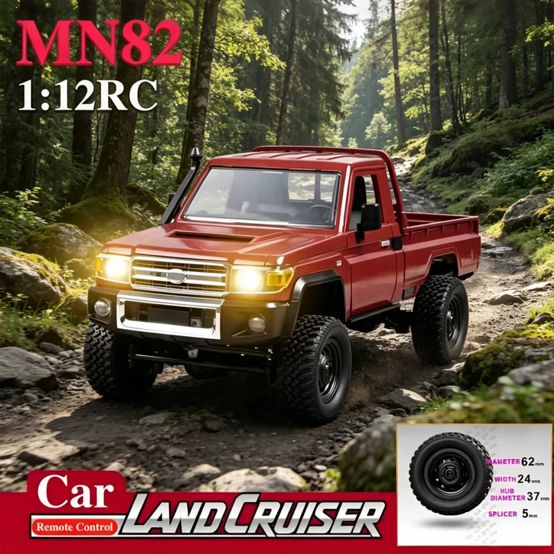 LED 조명이 장착된 4륜 구동 오프로드 RC 카, 1:12 실물 크기 시뮬레이션, 전문용 2.4G 무선 조종 픽업 트럭 모델, 어린이 장난감 MN82