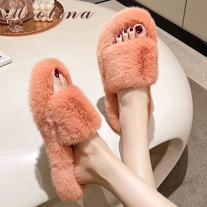 

Meotina Women Round Toe Flat Platform Fashion Concise Slippers Ladies Winter Autumn Shoes Beige Black Yellow Big Size 40