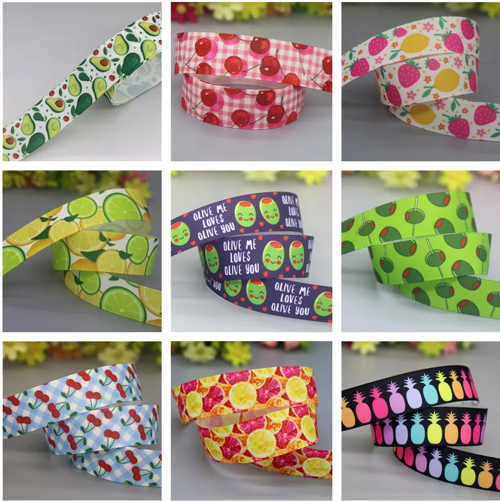 DUWES 50yards Fruit Strawberry Pineapple Cherry Printed Grosgrain Ribbon Accessories Decoration Collar DIY Sewing Craft D2612