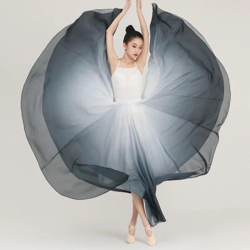 Female Elegant Gradient Ballet Skirts 720 Degrees Big Hem Classical Dance Costume Chiffon Flowy Practice Dancewear 80 90 100CM 