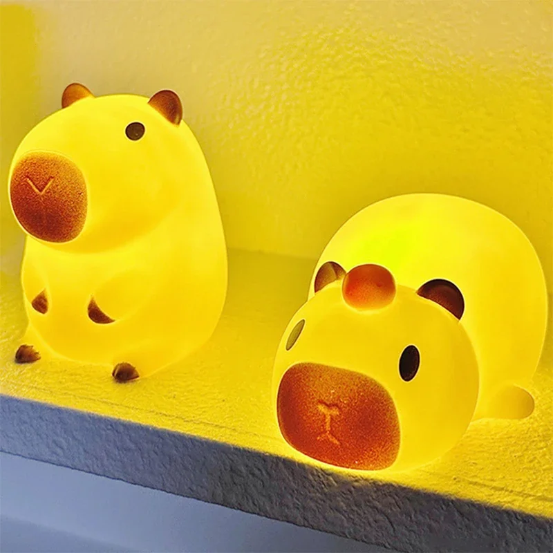 Mini Capybara Night Light Kapibala Cartoon Vinyl Animal Bedside Lamp Battery Powered Christmas Gift Kids Girls Boys night light led night light led night lamp