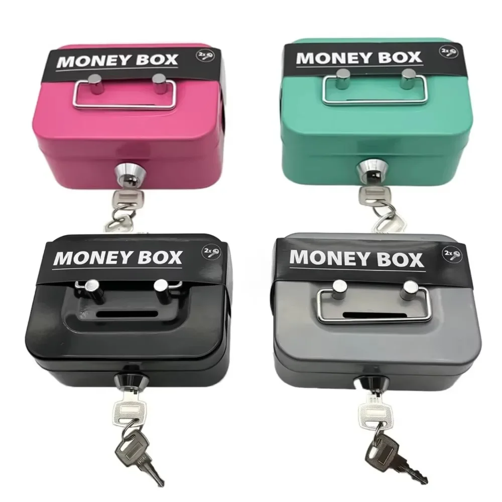 1PC Metal Key Lock Cash Box with Handle Small Kids Money Organizer Storage Box with Lockable Cover for Easy Cash Management