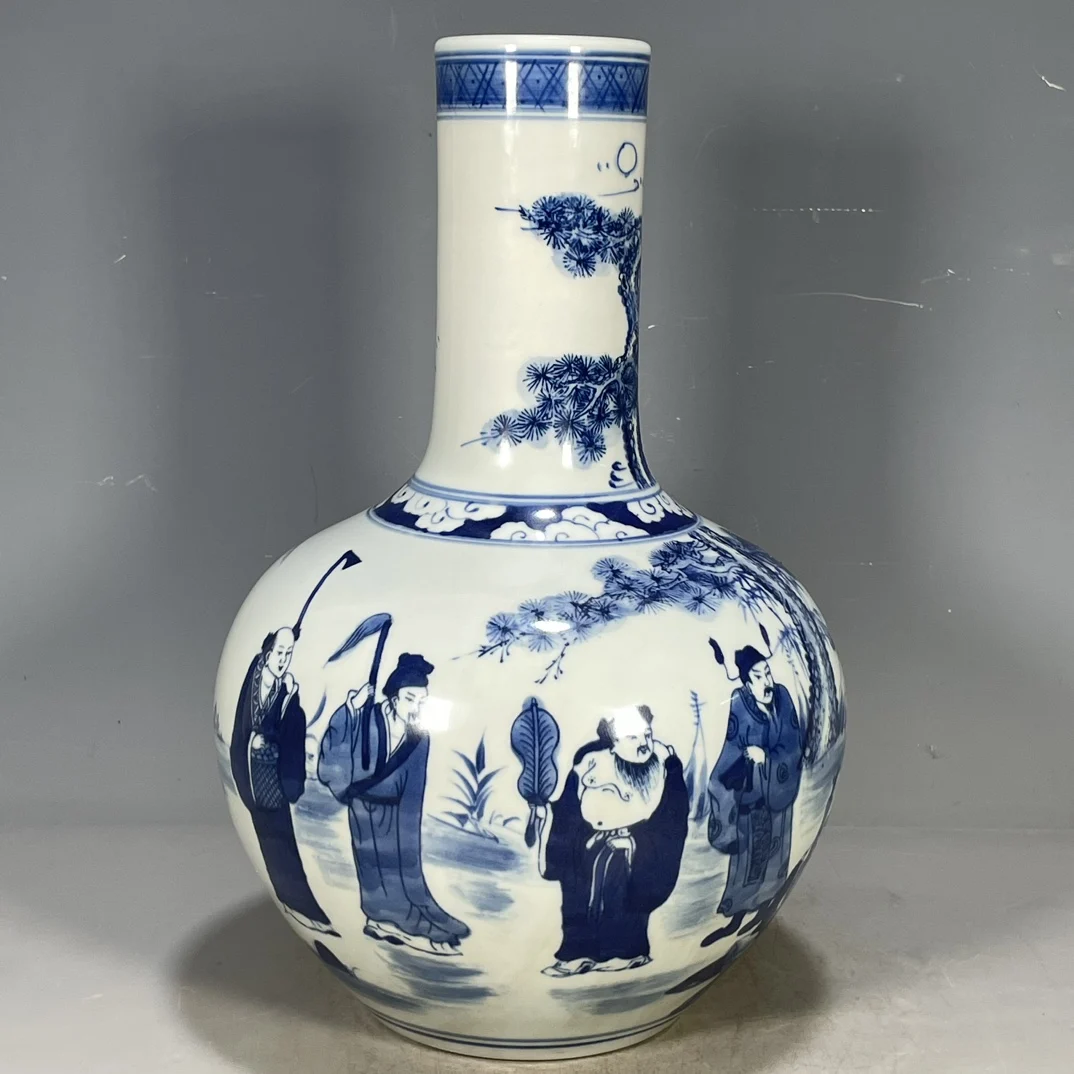 

Китайская винтажная фарфоровая ваза с изображением китайских символов династии Цин, сине-белая ваза с изображением символов Канси