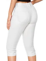 Denim Capri Short Jeans for Women Super Comfy Stretch  Button Front Casual Breathable Comfort Cropped Pants Summer