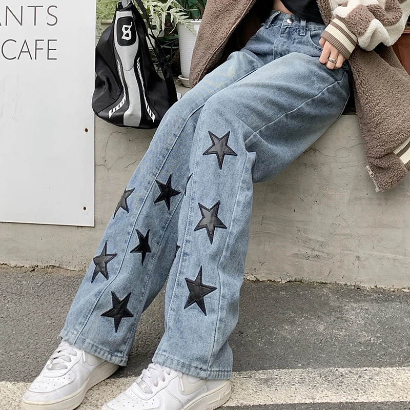 2025 Hip Hop Streetwear Embroidery Star Jeans Women Men