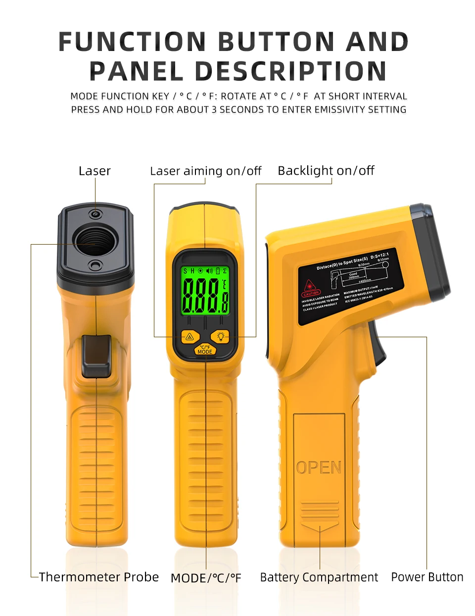 Infrared Thermometer H2/H3 -50~530/1400C Professional Digital IR-LCD Temperature