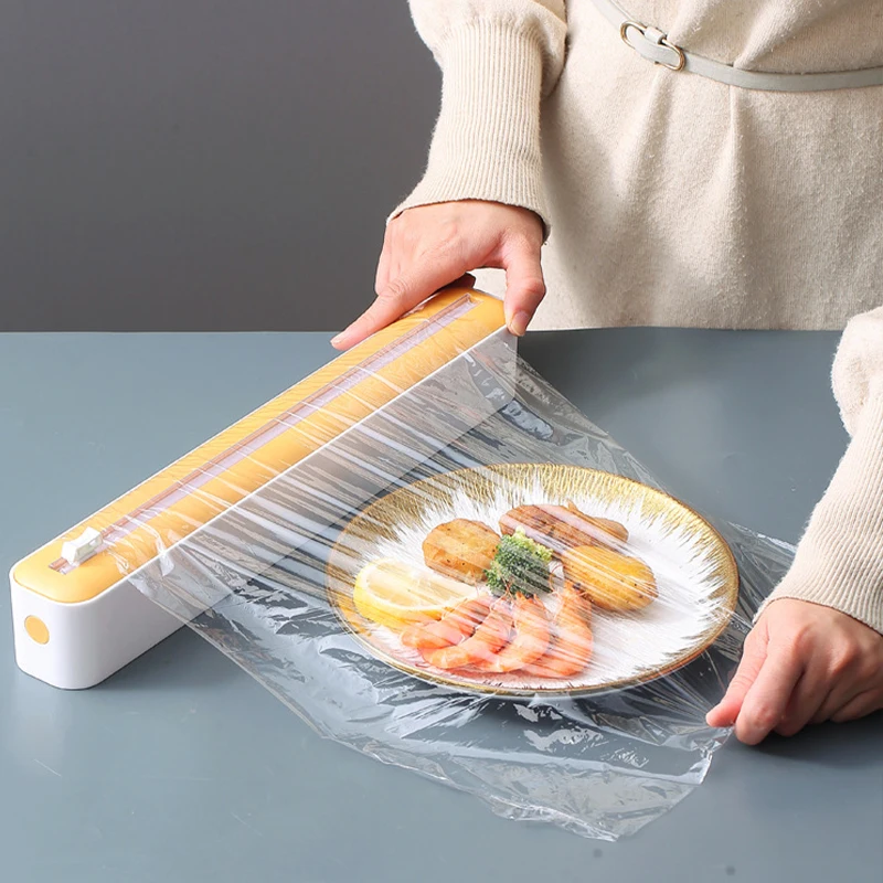 2In1 plastic wrap dispenser cling film dispenser cutter saran wrap aluminum foil parchment paper injector kitchen tool