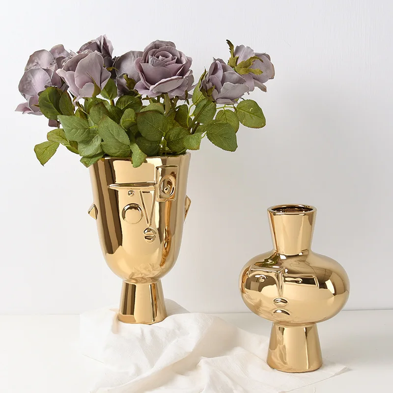 

Light Luxury Gold Ceramic Vase Decoration Living Room Dry Flower Creative TV Cabinet Dining Table Modern Home Soft Decoration