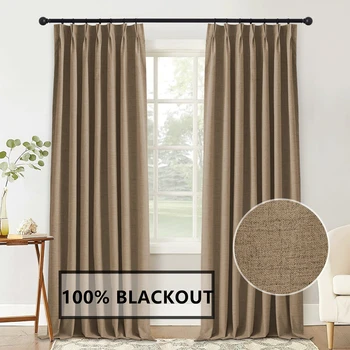 Custom Solid Blackout Faux Linen Curtains 1