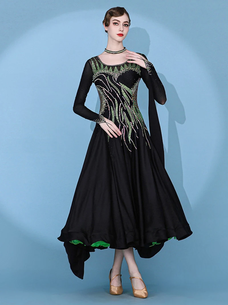 

Standard Ballroom Dance Dress for Women Haute Black Color Competition Dresses Adult Flamenco Waltz Tango Dancing Skirt