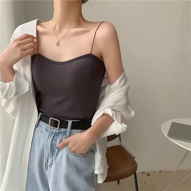 White Camisoles For Women Elegant Blue Spaghetti Strap Tank Top Summer Female Sexy Backless Slim Tops 2022 New Sleeveless Camis white bra