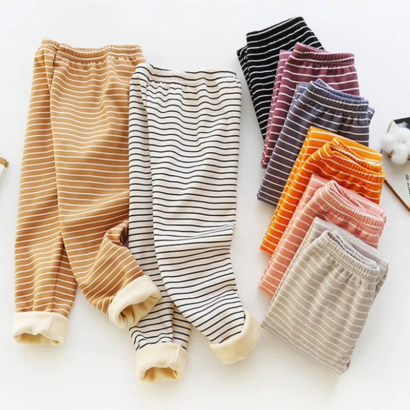 Xxx Boys and Girls Pants Warm Velvet Legging Striped Costume Thicken Sleepwear 2022 Fall Winter 2 To 10 Years Children's Clothes