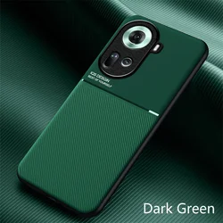 Leather Case with Built - in Metal Plate and Magnetic Car Holder Support for OPPO Reno 12 5G (Green)