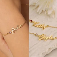 Lemegeton Personalized Birthstone Bracelet Custom Dainty Name Pendant Stainless Steel Jewelry for Women Girls Mom Birthday Gifts