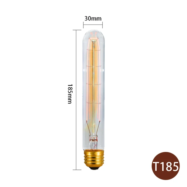 Retro Edison Light Bulb E27 220V 40W A19 A60 T10 T45 T185 ST64 G80 G95 Filament Vintage Ampoule Incandescent Bulb Edison Lamp T185 filament