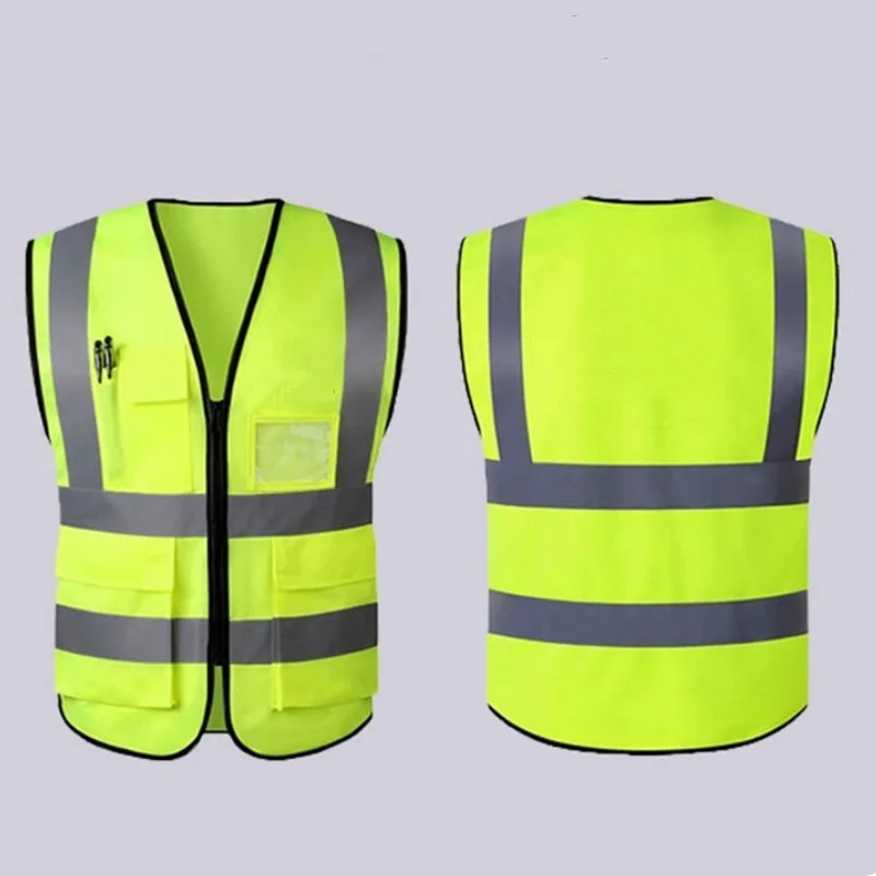 Car Reflective Safety Vest With Pockets Night Reflective Strip Vest Waistcoat High Visibility Jacket for Outdoor Traffic Cycling