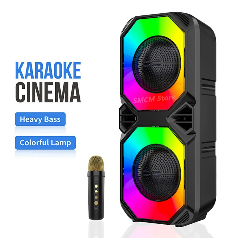 

Dual 4-inch Wireless RGB Flame Lamp Bluetooth Speaker Outdoor Square Dance Audio Karaoke Partybox Colorful LED Light Subwoofer
