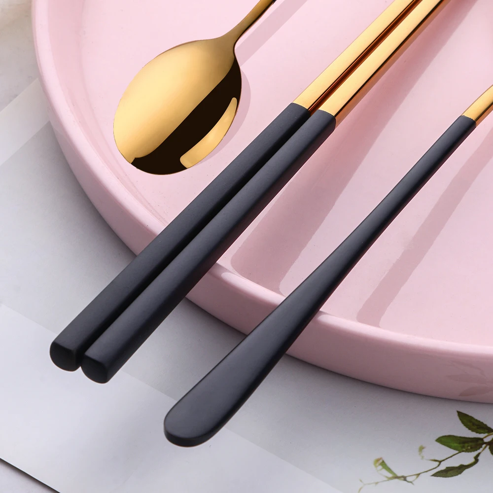 Stainless Steel Cutlery Set Picnic Cutlery Set Western Style Cutlery Set Camping Cutlery Set 2Pcs 18/8 Stainless Steel Cutlery Set Sushi Sticks Coffee Tea Spoons Set Dinnerware Korean Chopsticks Dessert Spoon Flatware
