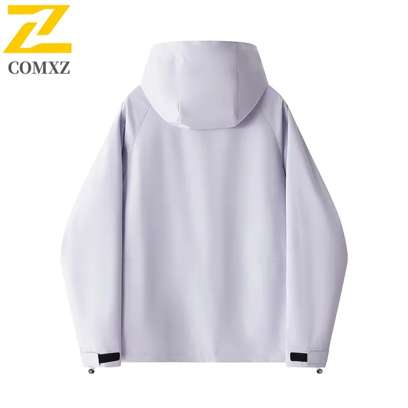 COMXZ Men Biker Jacket Soft Shell Hooded Windproof Outdoor Hunting Camping Coat Climbing Minimalist Scratch Resistant Outerwear