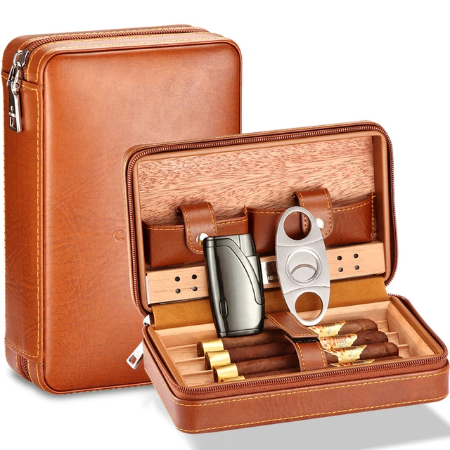 Travel Cigar Case, Lighters Cutter, Humidifier Set, Humidor