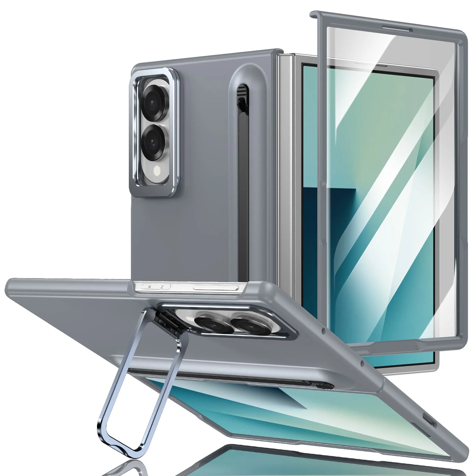 All-In-One Hinge Protection Phone Case with Stylus and Tempered Film Kickstand Cover