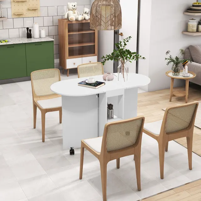 HOMCOM tavolo da pranzo pieghevole con ruote carico 80 kg 120x60x77 cm bianco 2