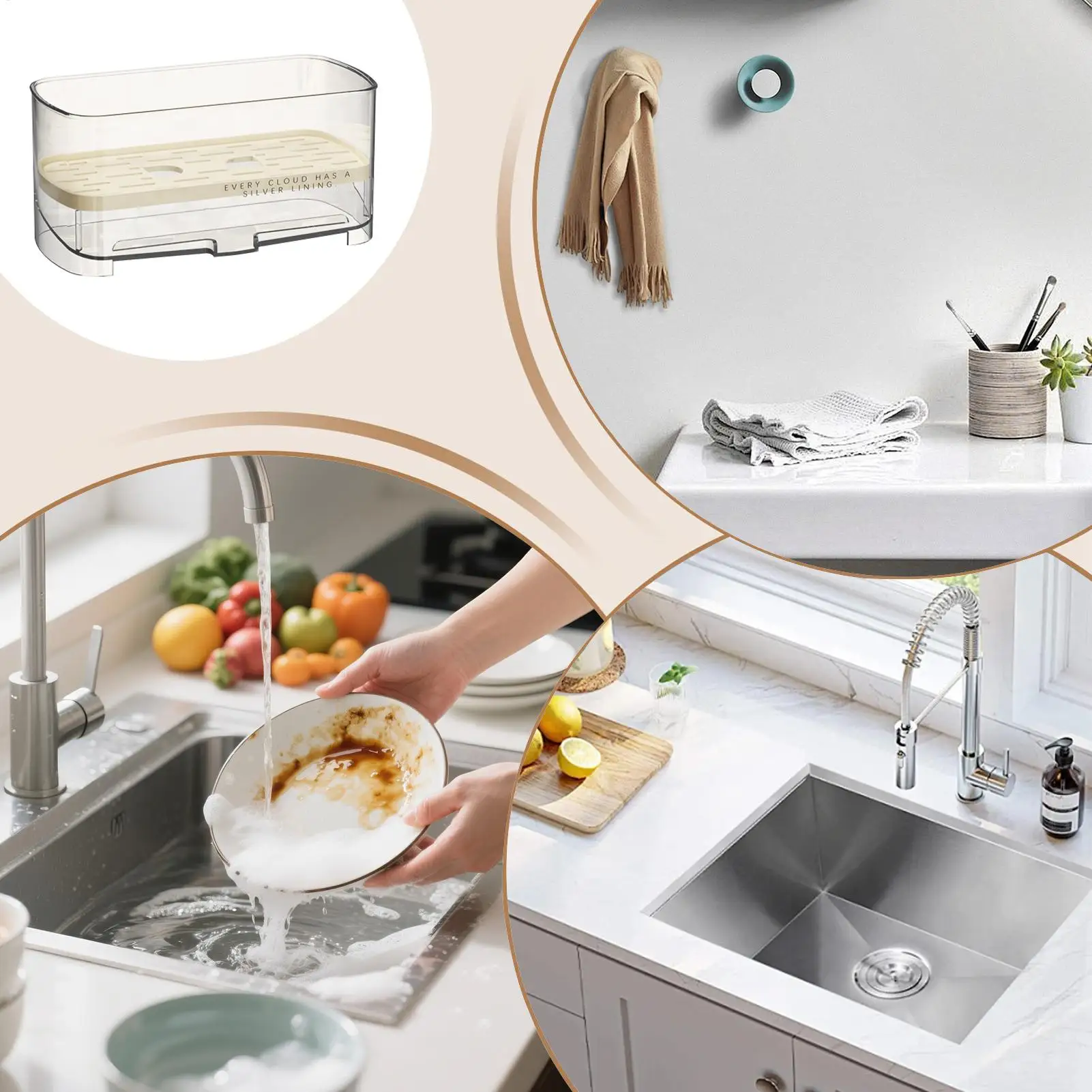Sponge Holder For Kitchen Sink Anti-Slip Self-Draining Rack Sink Caddy Organizer Countertop For Bathroom Restroom Home Household