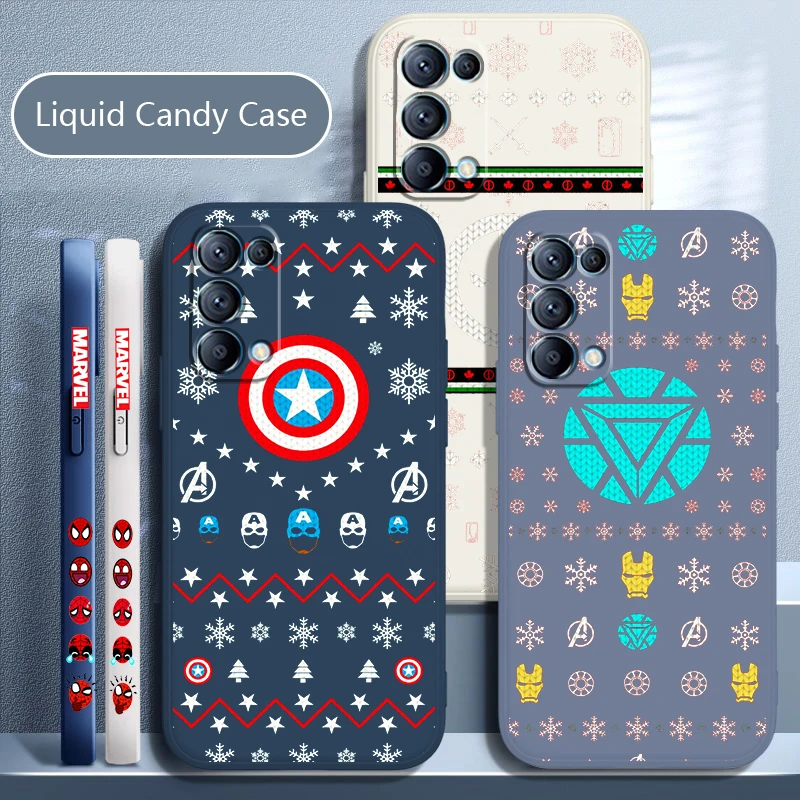 

Cute Marvel Cartoon Logo Phone Case For OPPO Find X5 X3 X2 neo Pro Lite A5 A9 2020 A96 4G 5G Liquid Left Rope Candy Soft Cover