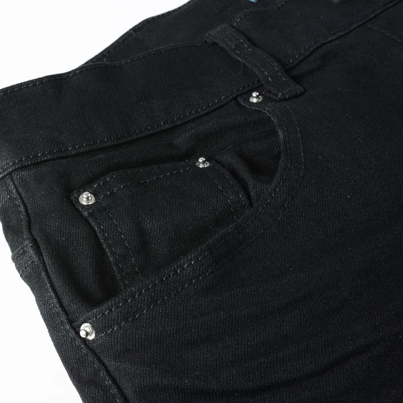 High Street Fashion New Jeans Elastic Slim Fit Retro Embroidered Versatile Jeans Hip Hop Brand High Quality Black Pants