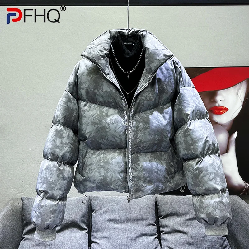 

PFHQ Men's New Short Cotton Jackets Contrast Color Chic Handsome Comfortable Stand Neck Winter Fashion Brand Bread Coat 21Z3619