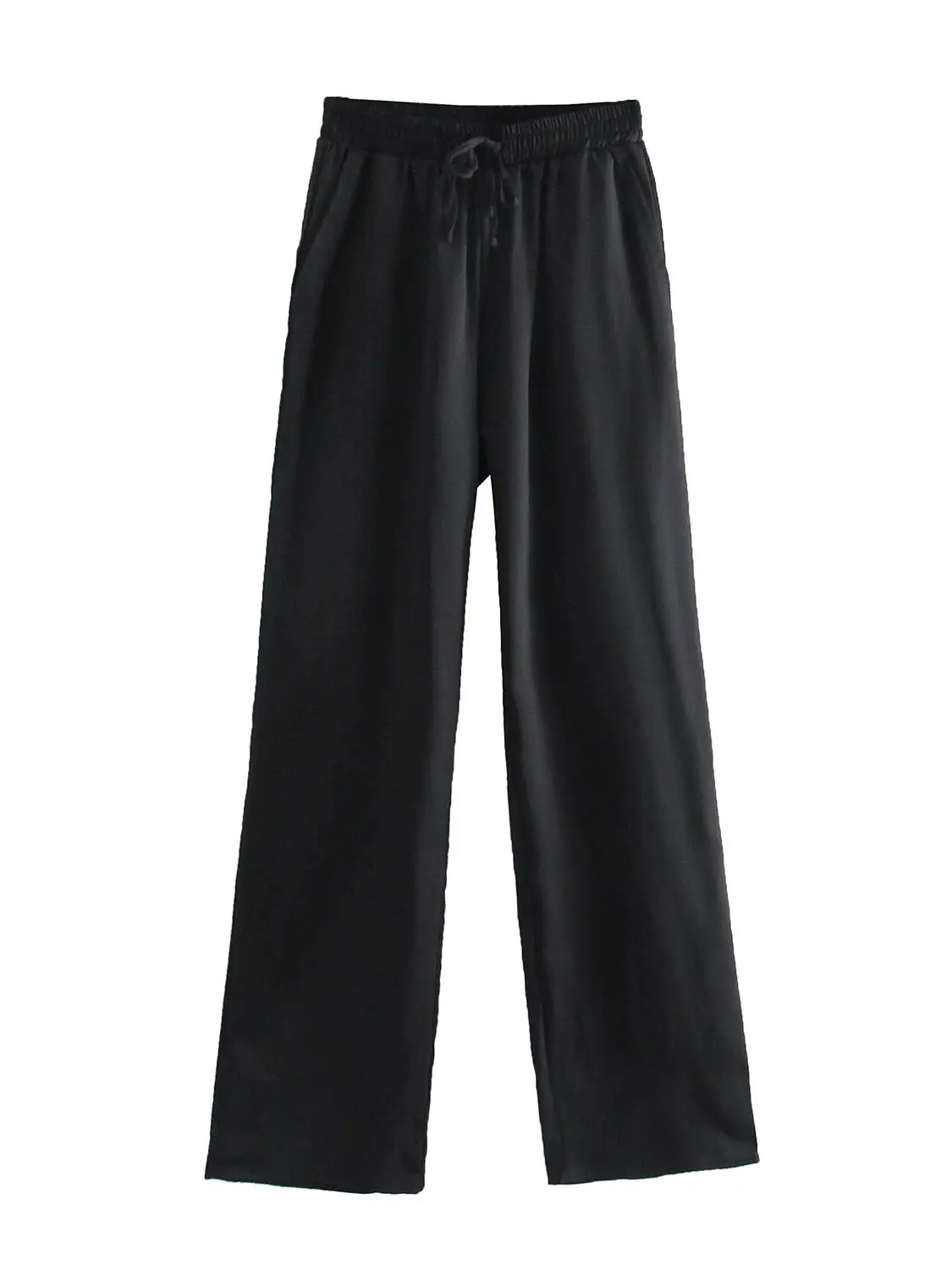 2023 Women Chic Fashion Side Pockets Loose Wide Leg Pants Vintage High Elastic Waist Drawstring Female Trousers Mujer
