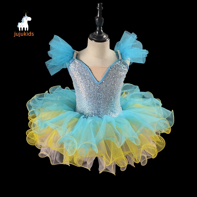 Kids Girls Sequins Jazz Dancewear CostumeBallet Modern Dance Performing ClothesChildren Ballet Tutu Dress Dancewear