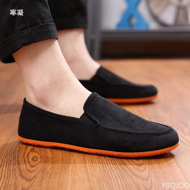 Man's Big Size Loafers Shoes Flats Slippers Fabric Slip-on Men