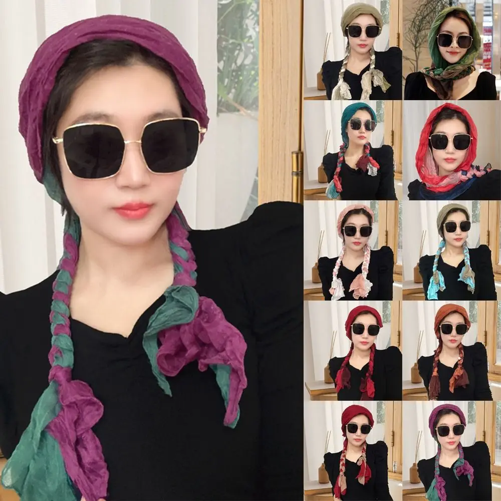 

Ethnic Style Sunscreen Scarf Sunscreen Turban Cotton Linen Sunscreen Shawl Baotou Hat Headband Hats Girls
