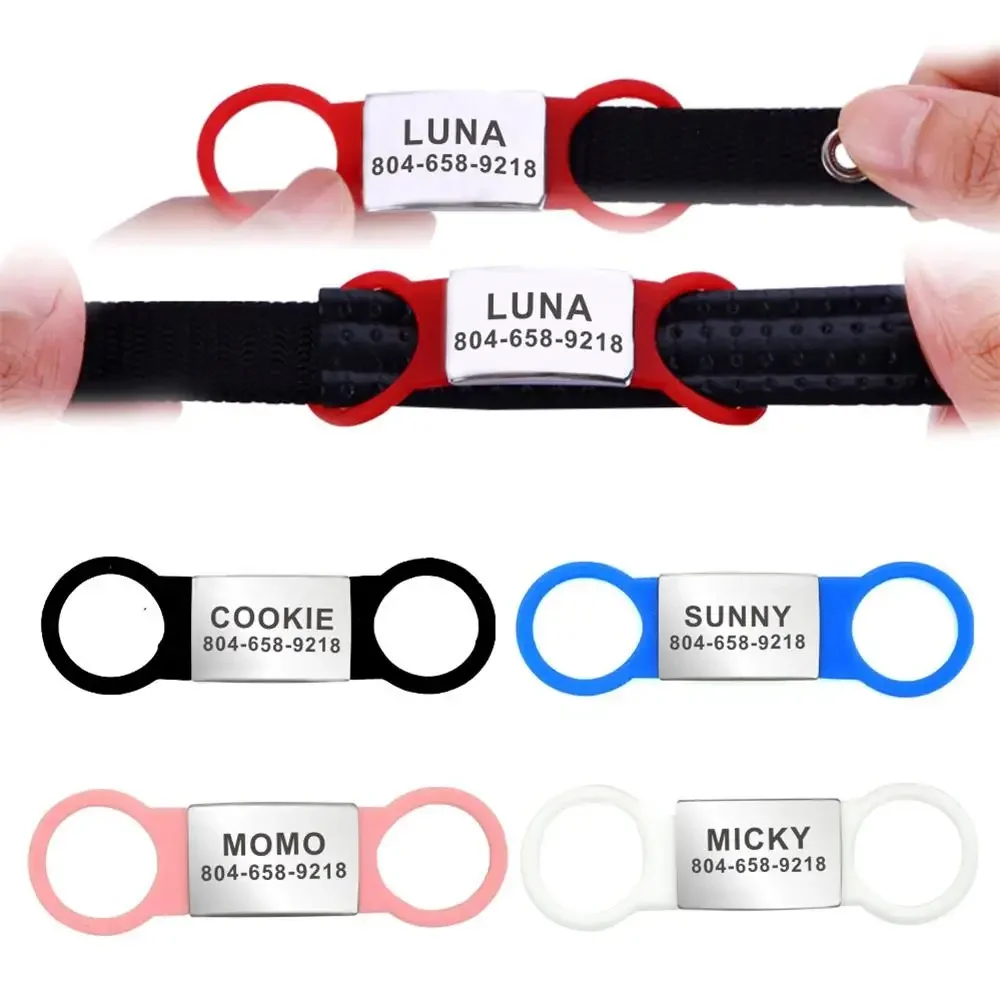 Pet ID Tags Dog Collar Tags Pet ID Medal Pendant Personalized Stainless Steel Nameplate Collar Accessories Customized Silicone for Dog Cat Collars