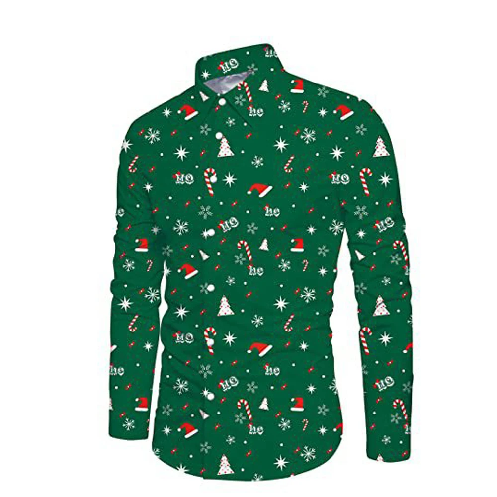 thumbnail image 1 of Camisas navideñas para hombre, camisas de manga larga con botones, camisas de Papá Noel para fiestas al aire libre, camisas de calle de invierno con elástico hacia abajo, 1 of 5